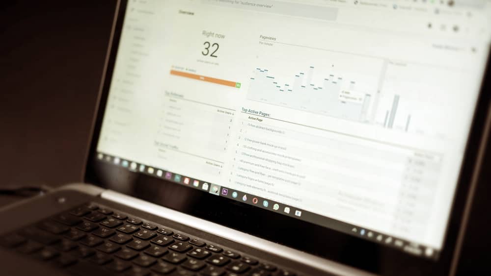 Laptop displaying an analytics dashboard with live data