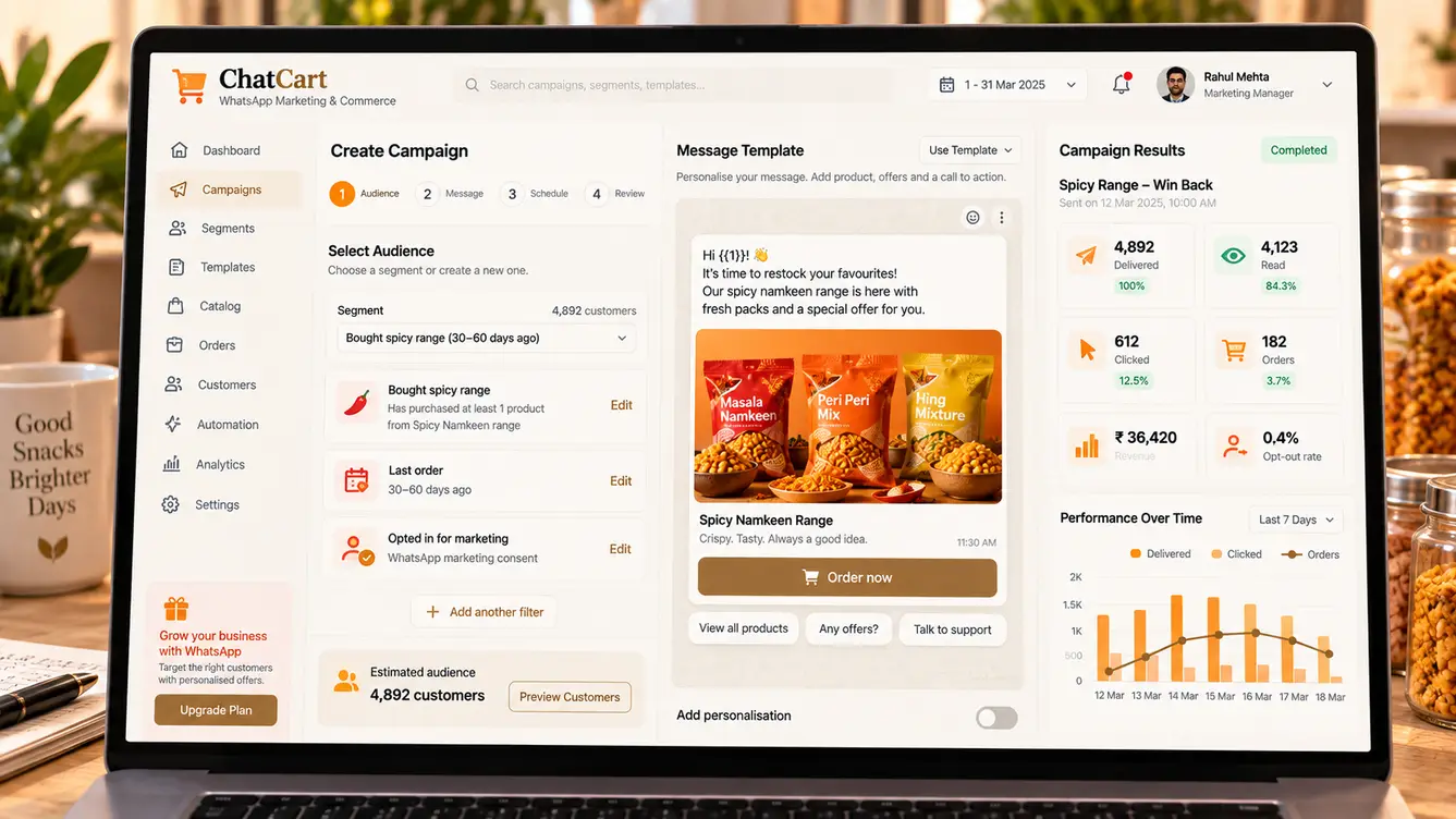 ChatCart campaign builder with segments