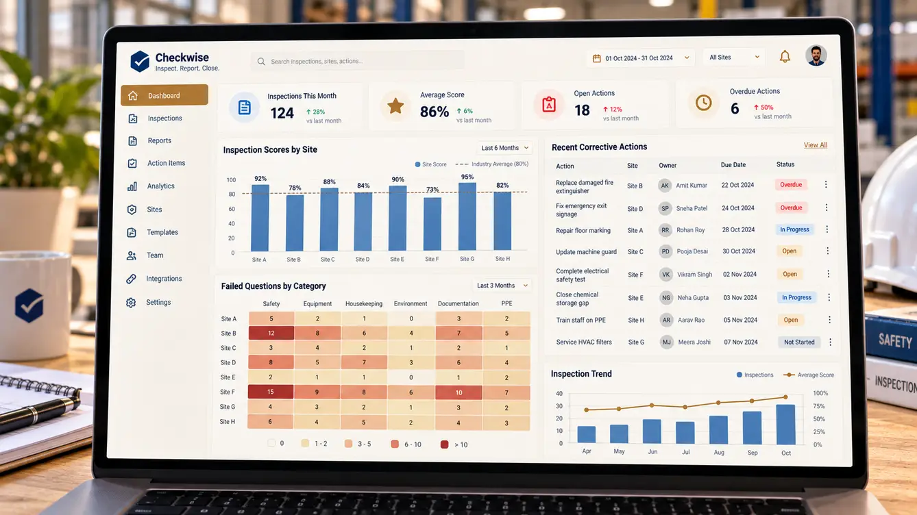 Checkwise inspection analytics and corrective actions