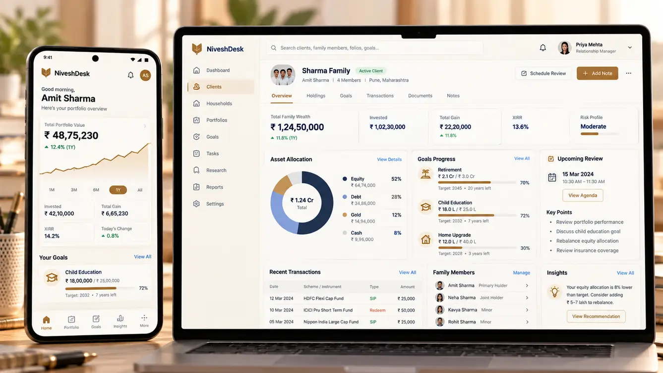 NiveshDesk advisor workbench and client portfolio app