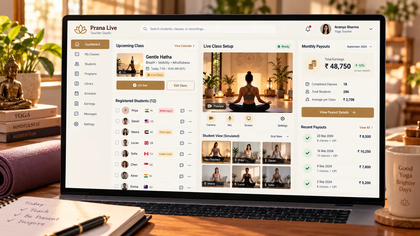 Prana Live teacher studio