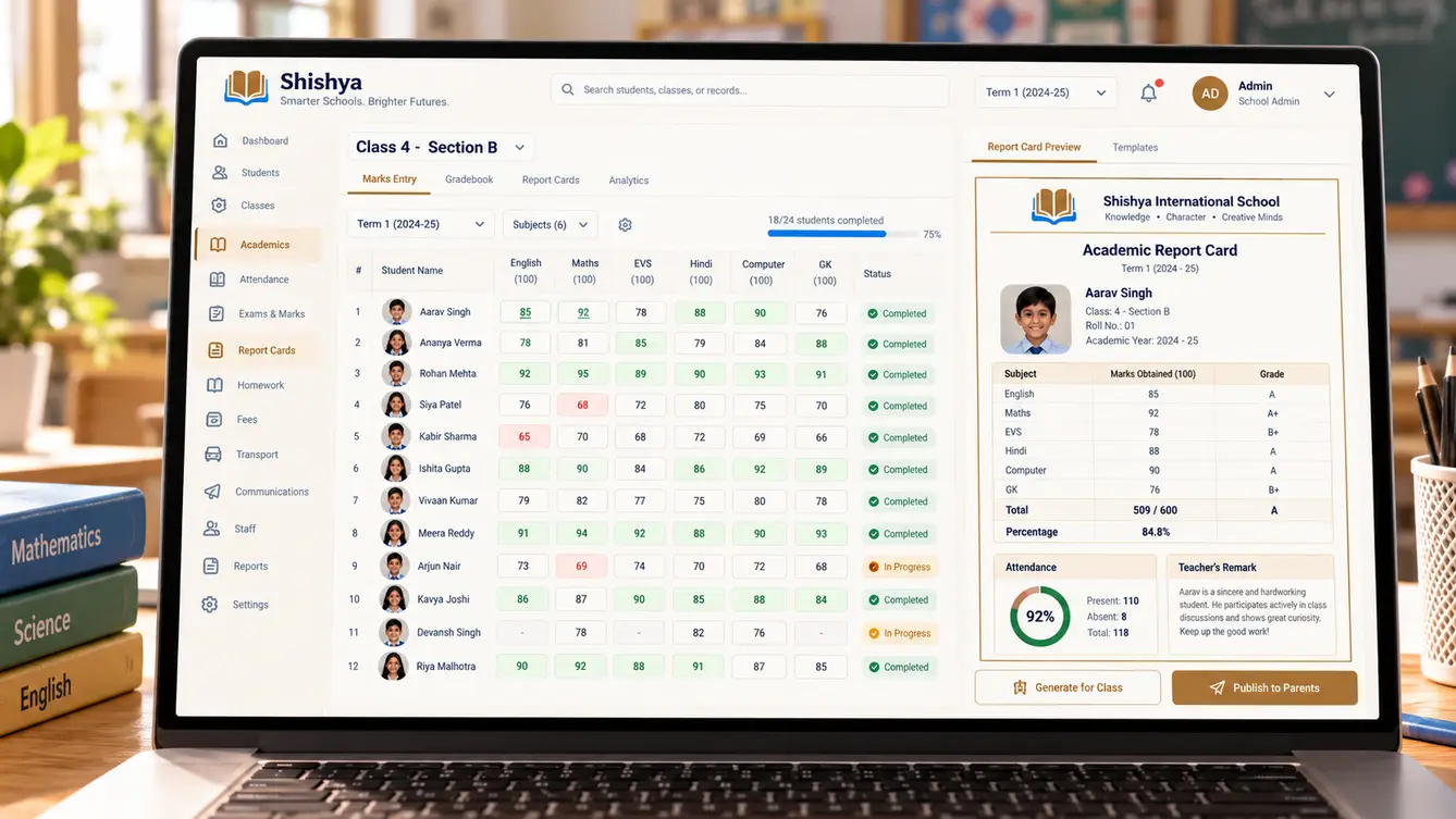 Shishya report card generation screen