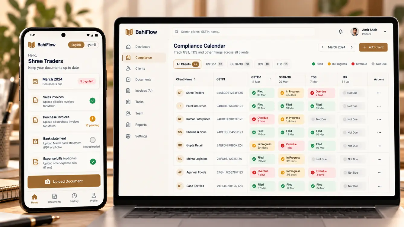 BahiFlow client document app and CA firm compliance calendar