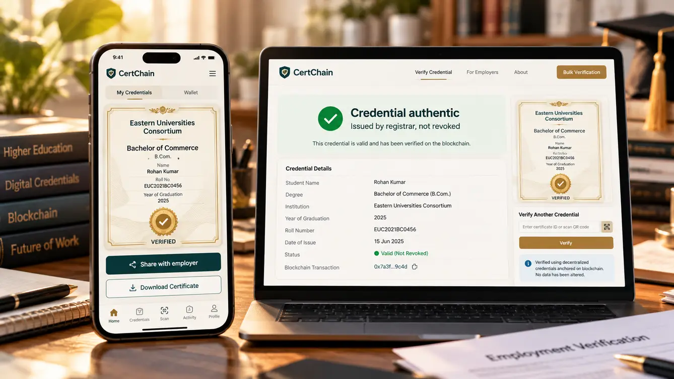 CertChain student credential wallet and verification result