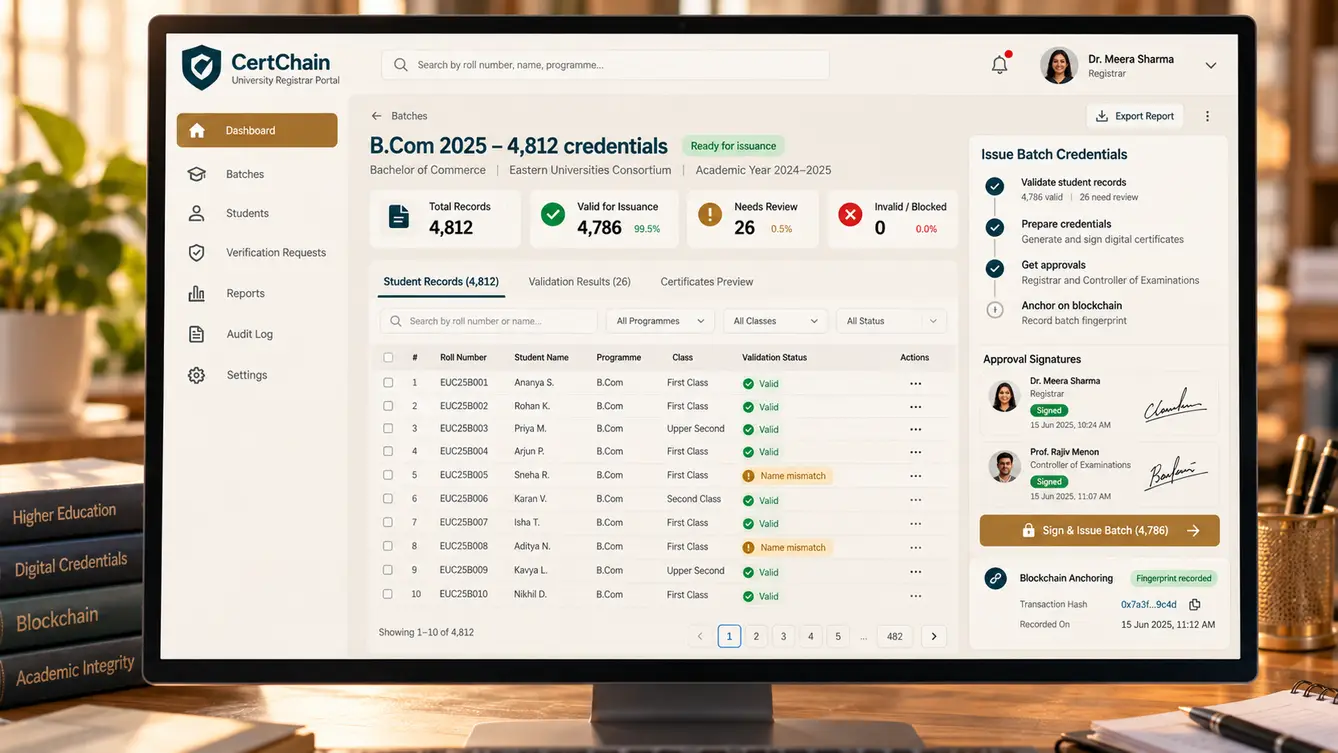 CertChain registrar issuance console
