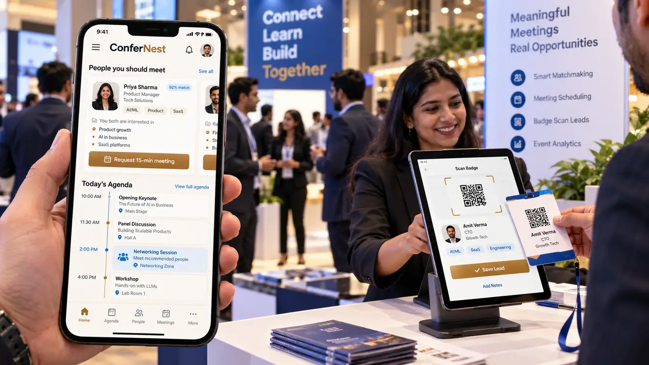 ConferNest attendee app with meeting recommendations