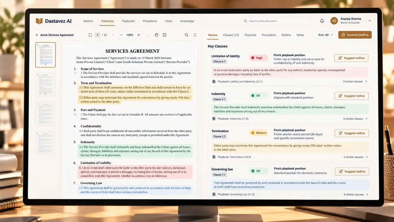 Dastavez AI contract review workspace