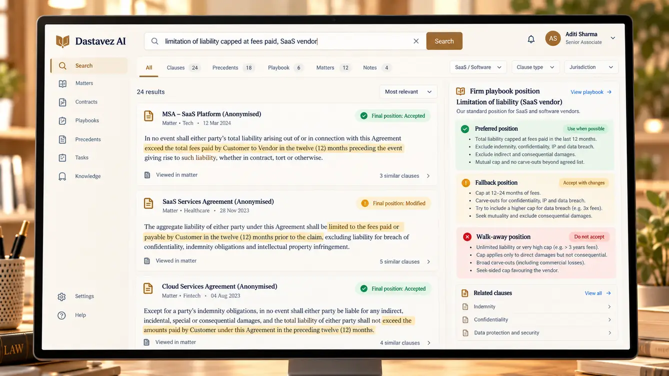 Dastavez AI precedent search across past matters