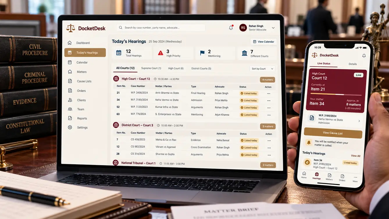 DocketDesk hearing calendar and advocate app