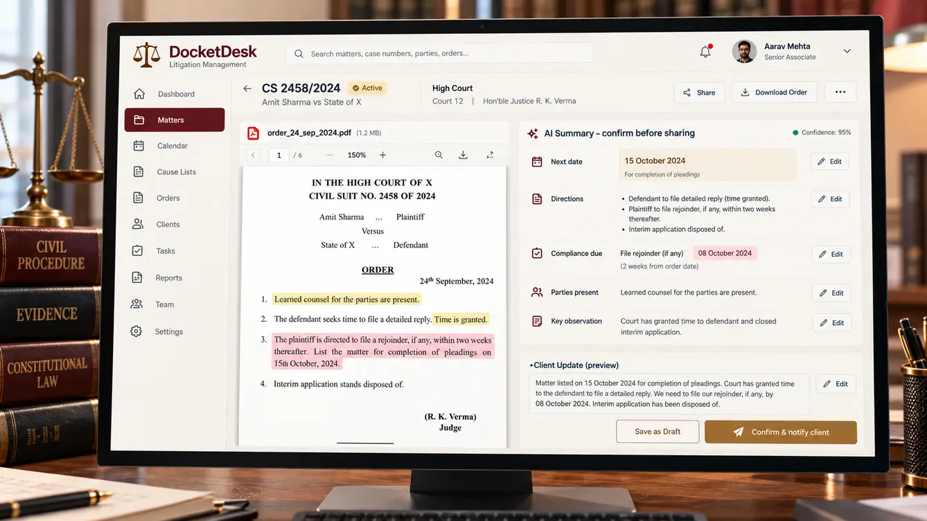 DocketDesk AI order summary