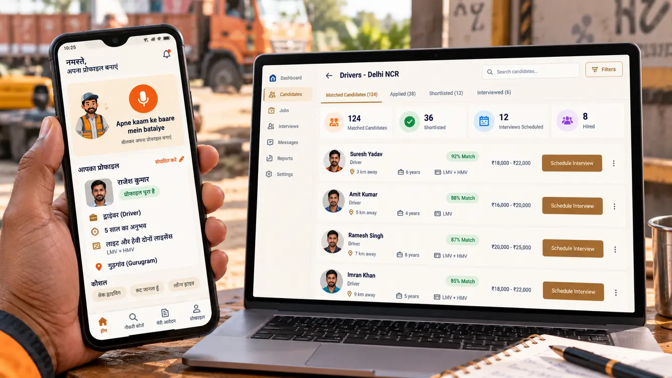 HireHaath voice-first worker app and employer portal