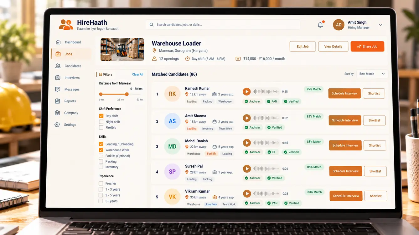 HireHaath employer portal candidate matches