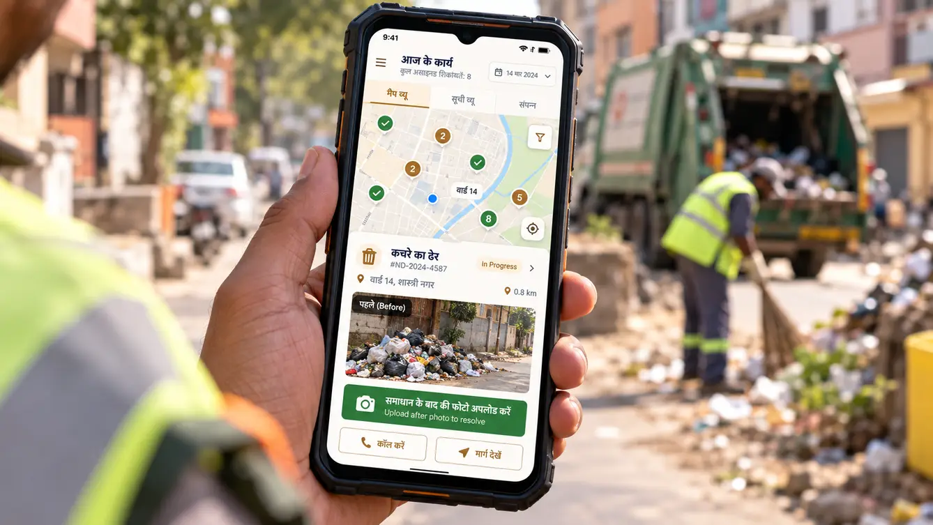 Nagrik Dwar field staff app with before and after photos