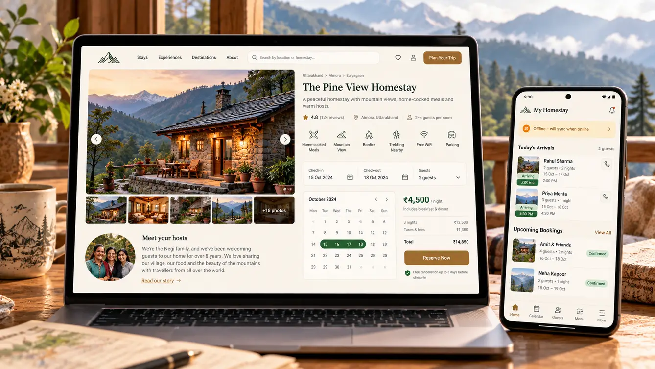 Pahadi Stays booking website and host app
