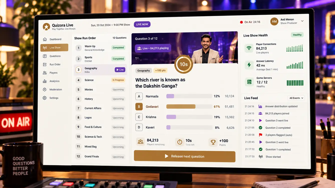 Quizora Live host studio console