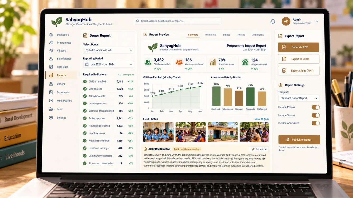 SahyogHub donor report builder