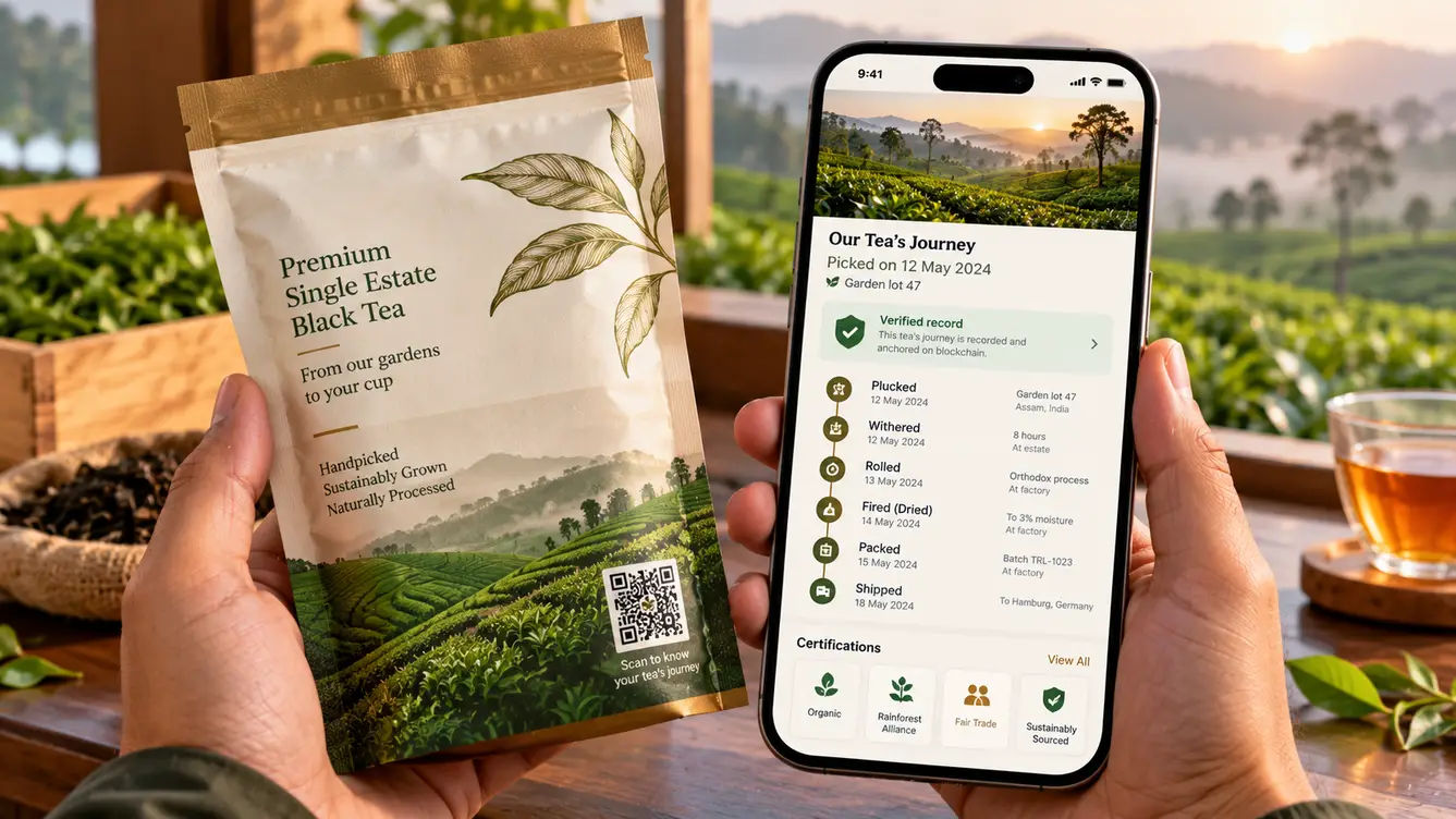TraceLeaf consumer QR page showing tea origin