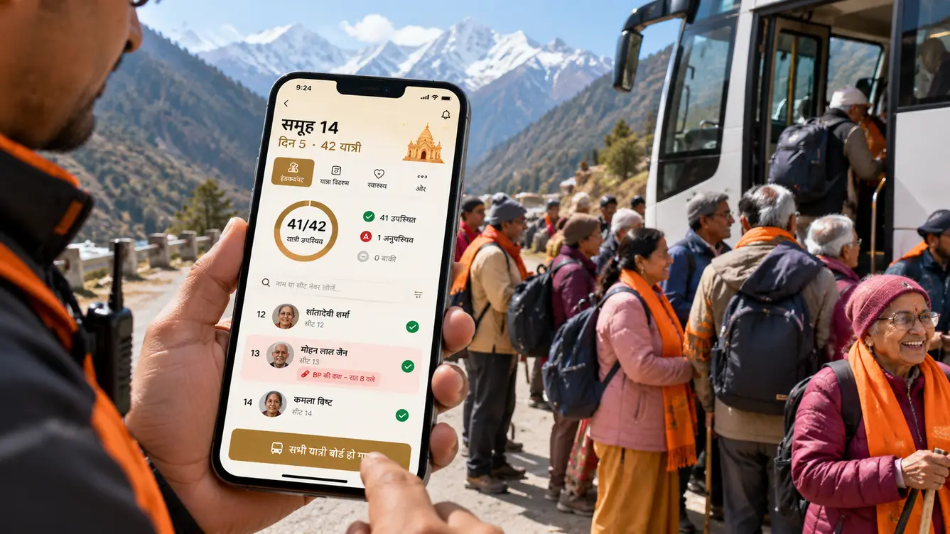 YatraDesk tour manager app on a pilgrimage route