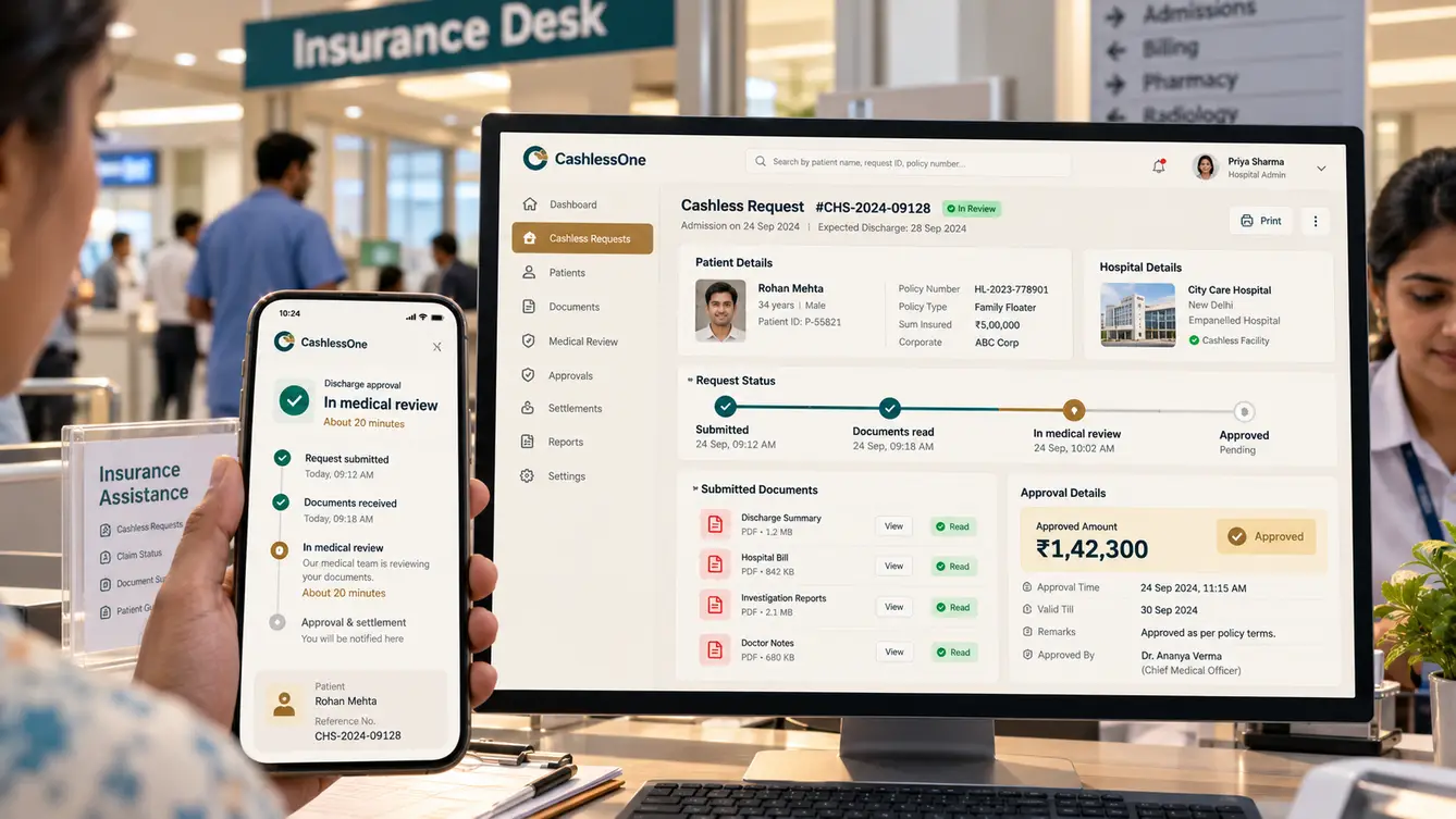 CashlessOne hospital portal and patient status