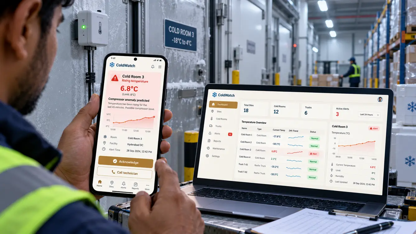 ColdWatch cold-room monitoring dashboard and alert