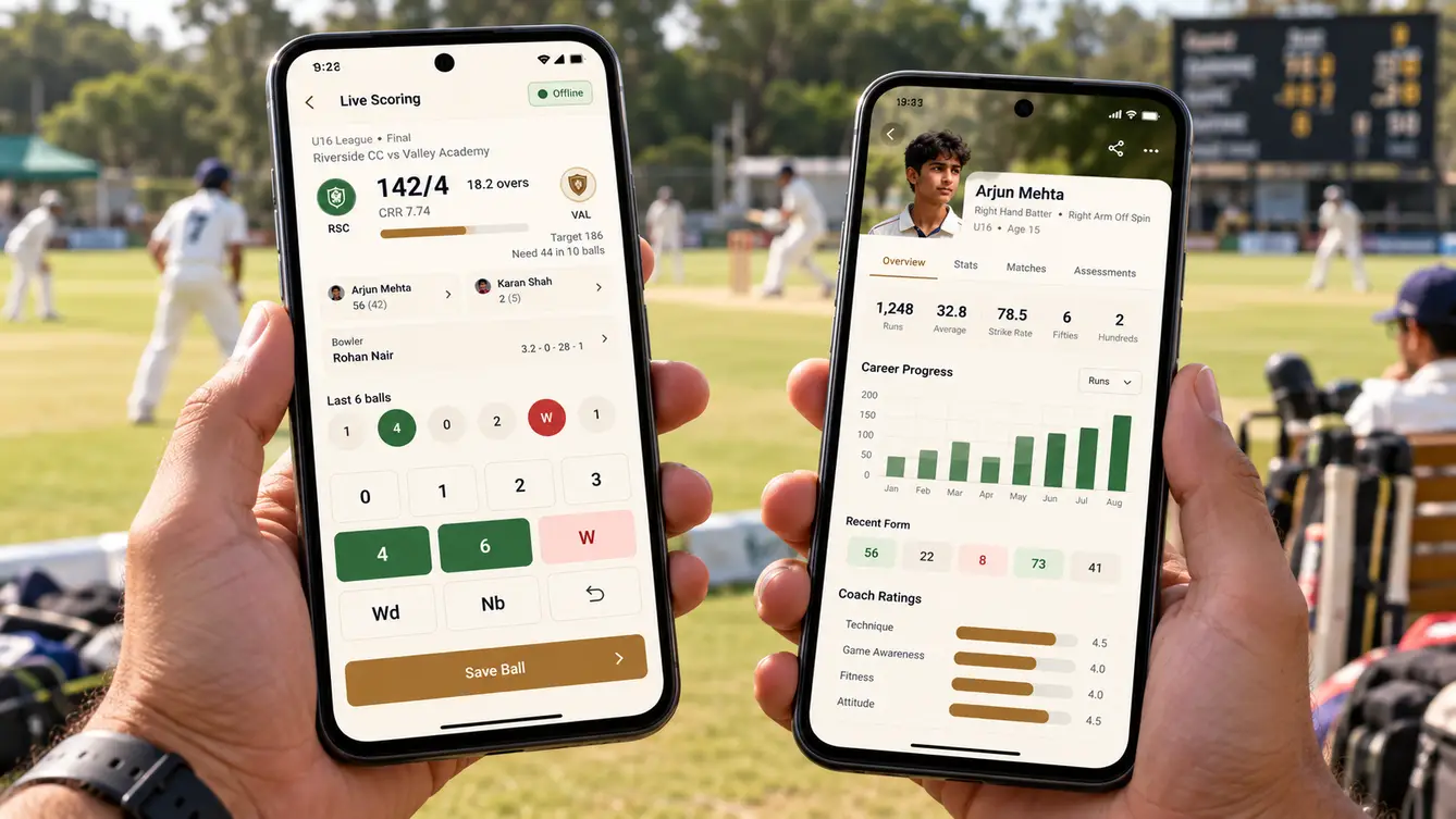 Pitchside live scoring app and player profile