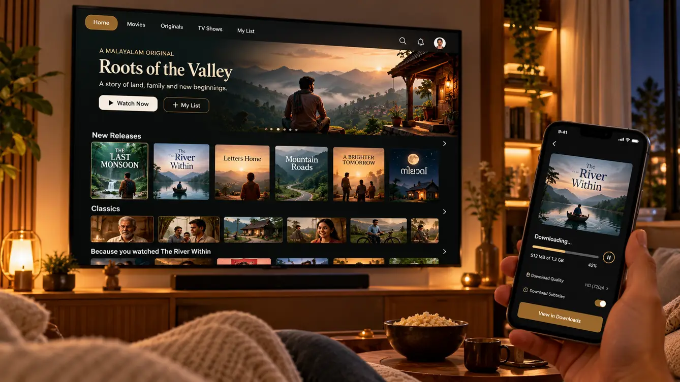 ReelVault streaming app on TV and phone