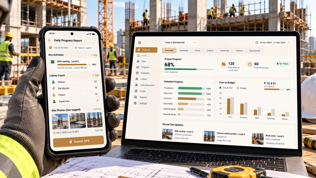 SiteLedger site engineer app and project dashboard